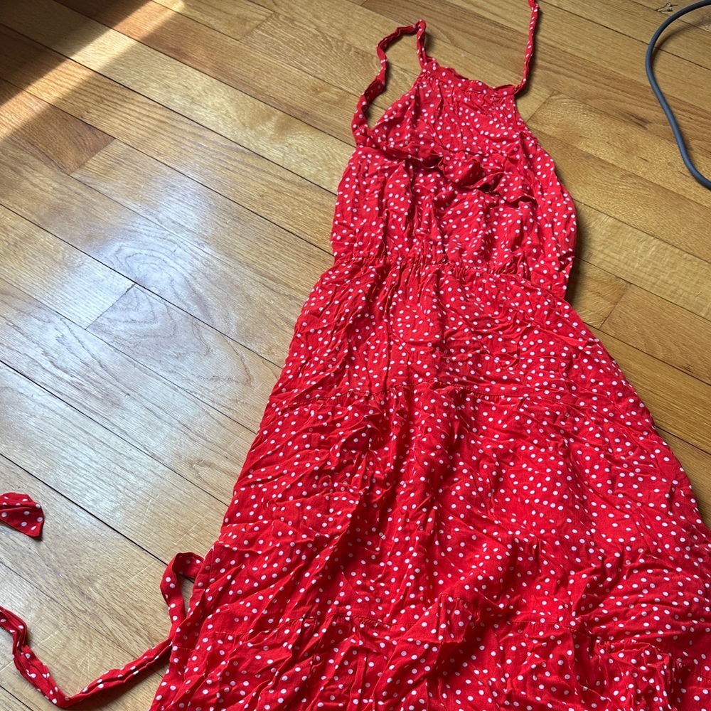 Red Polka Dot Maxi Dress - Sleeveless Tie-Strap